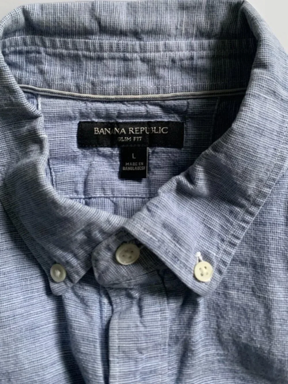 Banana Republic Slim Fit Men's Large Button-Up Shirt Linen Blend Light Blue L